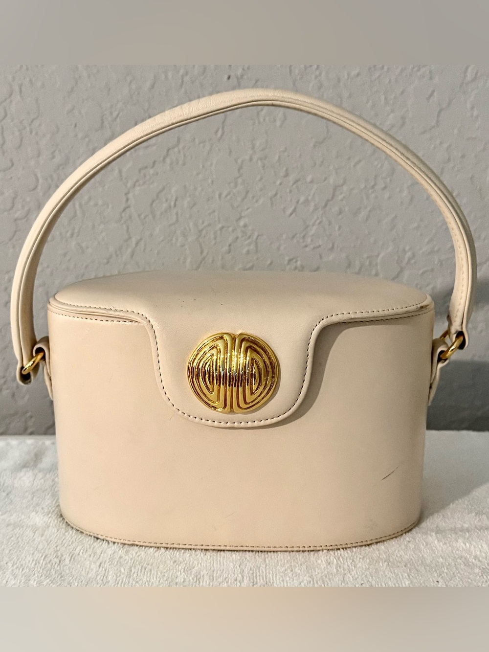 Vintage Givenchy Cream Leather Vanity Handbag w/ Gold Accent